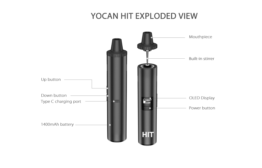 Yocan Hit Kit Vaporizador de E - Dry Herb Vaping Accessories avaliação e preço